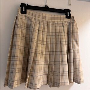 Plaid Pleated Skirt - Cream and Tan